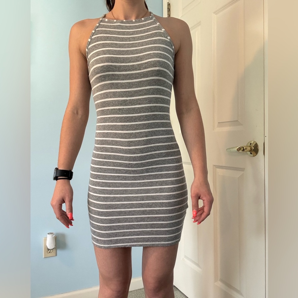 Garage Gray and White Striped Bodycon Dress